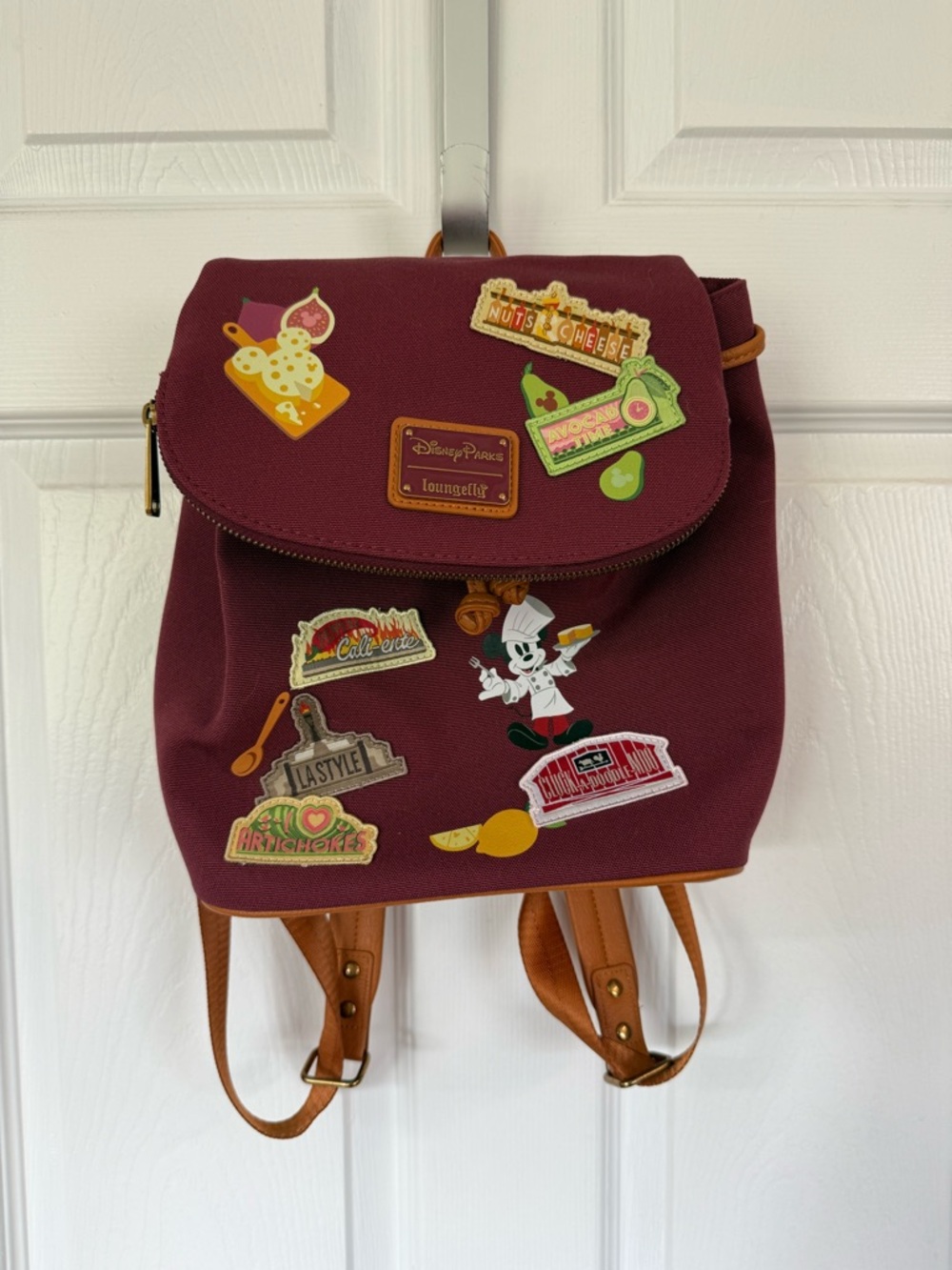Loungefly Burgundy Mini Backpack with Patchwork Disney Patches